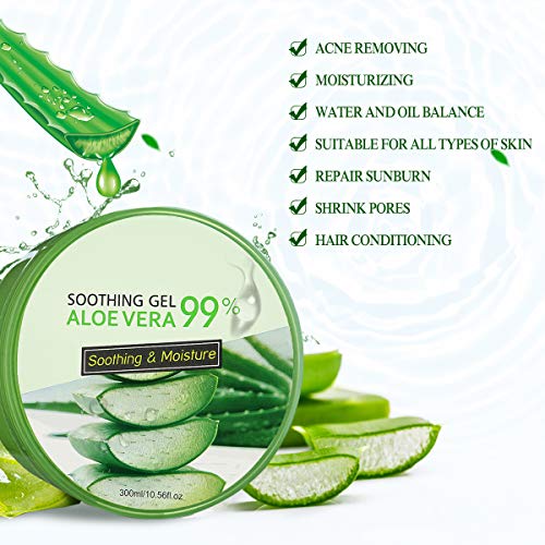 Skymore Aloe Vera Gel- Humectante Facial, Hidratante Gel de Aceite para el Control del Acné Corporales Y Quemaduras Solares