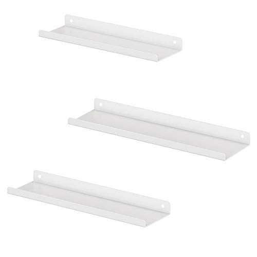 SONGMICS Estantes de Pared Metálicos, Juego de 3 Estantes Flotantes, Estilo Industrial, para Decoración, Marcos de Fotos, Adornos, 6 Tornillos Incluidos para Montaje, Blanco LFS012W01