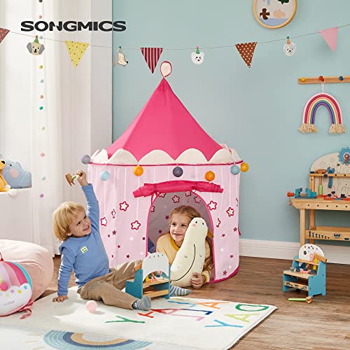 SONGMICS Tienda de campaña Infantil, Carpa Plegable para niños, Casa de Juegos para Interiores y Exteriores, Pop-up portátil Tienda con Bolsa de Transporte, con Estrellas, Rosado, LPT01PK