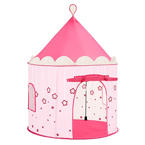 SONGMICS Tienda de campaña Infantil, Carpa Plegable para niños, Casa de Juegos para Interiores y Exteriores, Pop-up portátil Tienda con Bolsa de Transporte, con Estrellas, Rosado, LPT01PK