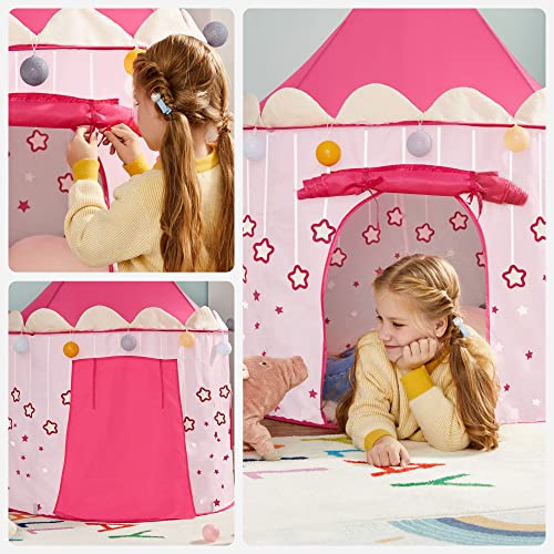 SONGMICS Tienda de campaña Infantil, Carpa Plegable para niños, Casa de Juegos para Interiores y Exteriores, Pop-up portátil Tienda con Bolsa de Transporte, con Estrellas, Rosado, LPT01PK