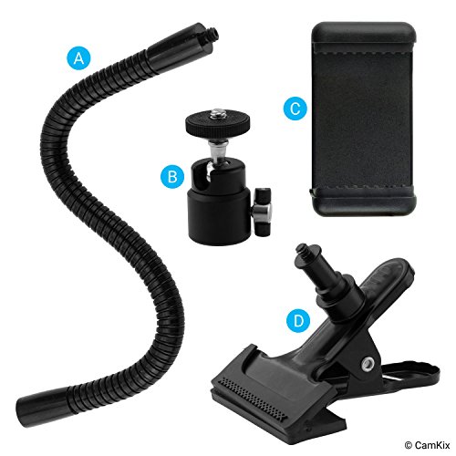 Soporte para teléfono/cámara con Cuello de Ganso Flexible y Abrazadera Fuerte – para fotografía móvil, Registro y visualización de Videos, navegación GPS, etc. – Montaje de trípode para cámara