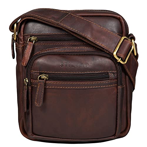 STILORD 'Fabian' Bolso de Hombro Piel Pequeño 9,7 Pulgadas para Hombres y Mujeres Vintage Bolsa Bandolera Bolso de Mensajero Formato A5 Cuero Auténtico, Color:Cognac marrón Oscuro