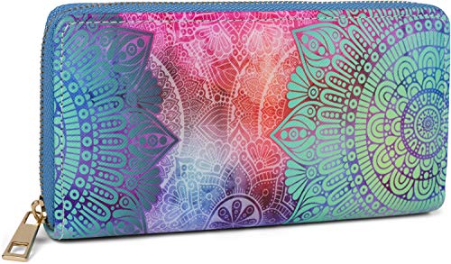styleBREAKER Billetera para Damas con Adornos de Cachemira, Estilo Mandala, Cremallera, Cartera 02040145, Color:Aquagreen-Púrpura-Rosa