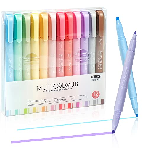 Subrayadores Pastel, EooUooIP®️ 12 Piezas de Resaltadores y Marcadores de Doble Punta de Colores Surtidos, Papelería de Oficina Escolar, Accesorios Para Diario de Balas
