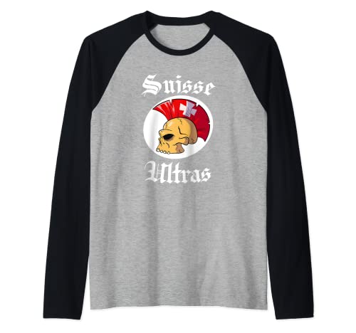Suisse Ultras Mohawk Skull Swiss Sport Supporter Switzerland Camiseta Manga Raglan