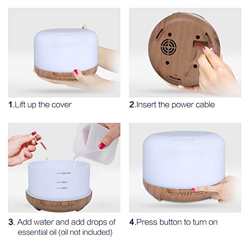 SUPTEMPO Humidificadores Aceites Esenciales,450ml Humidificador Ultrasónico Silencioso Difusor Aceites Esenciales con Control Remoto y LED de 7 Colores de para Hogar, Oficina, SPA