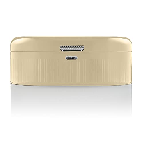 Swan Retro Bin SWKA1014CN Panera de Mesa para Guardar Pan, Contenedor de Metal para Almacenamiento Pan y Bollería, Bread Bin, Diseño Vintage, Crema