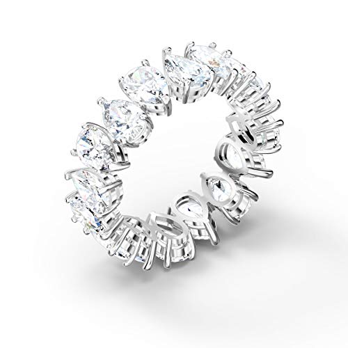 Swarovski Vittore Anillo, Circonita Swarovski de talla pera, Blanco, Baño de rodio, 55