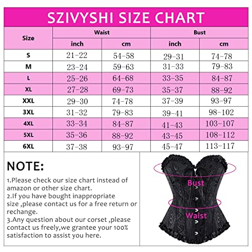 SZIVYSHI Corsé de mujer de pecho completo, gótico, vintage, corset, Negro , XL