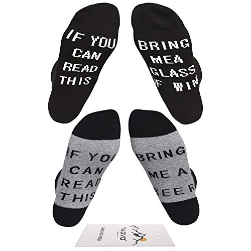 TAGVO Calcetines Bordados con Letras, 2 Pares de Calcetines de algodón cálido de Invierno Calcetines Deportivos con Letras Creativas IF You Can Read This para Mujeres, Hombres Adultos