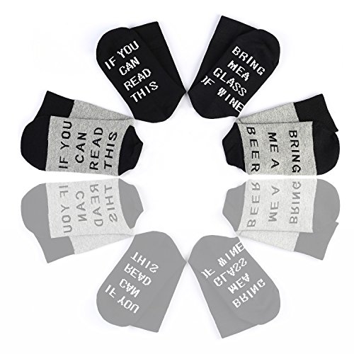 TAGVO Calcetines Bordados con Letras, 2 Pares de Calcetines de algodón cálido de Invierno Calcetines Deportivos con Letras Creativas IF You Can Read This para Mujeres, Hombres Adultos