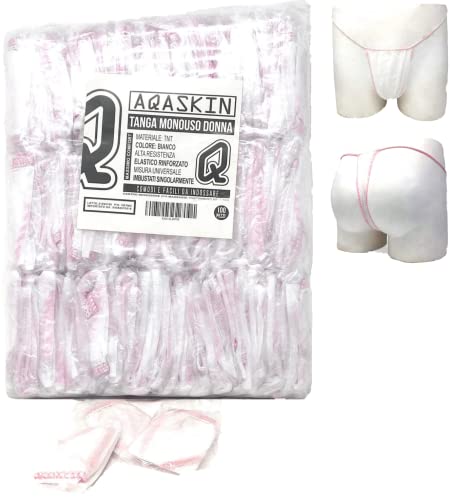 Tanga Mujer Desechable en TNT, Taparrabo desechable, Tanga Bragas, Spa, Centro de bienestar, Cosmética, Blanco, Cantidad 100.