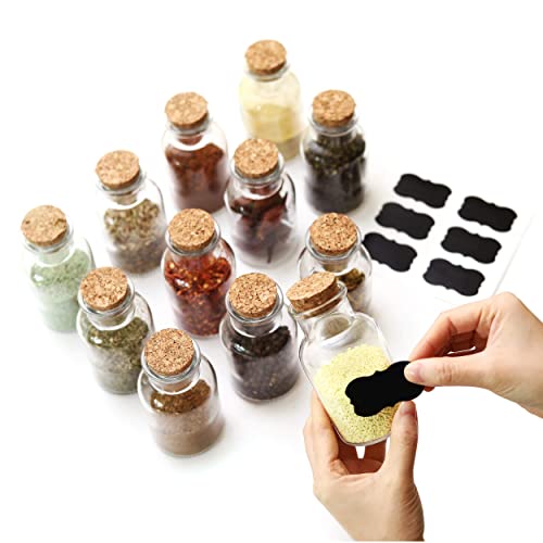 Tarros de Especias con Tapon de Corcho - 250ml - Con Etiquetas - Hermeticos - Apto para Lavavajillas - Especieros de Cristal