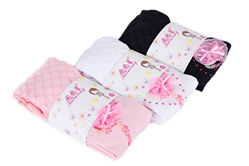TININNA Pantalones elásticos,3 Pares Ballet Girl Patrón Caliente del Invierno de los Calcetines Largos de Las Polainas del algodón Rich Pantalones de Las Medias Pantimedias para niños bebés-M
