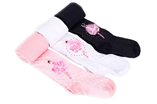 TININNA Pantalones elásticos,3 Pares Ballet Girl Patrón Caliente del Invierno de los Calcetines Largos de Las Polainas del algodón Rich Pantalones de Las Medias Pantimedias para niños bebés-M
