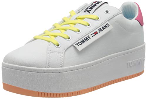 Tommy Hilfiger Oversized Label Icon Sneaker, Zapatillas Mujer, Blanco (White/Blush Red/Melon Orange 0k4), 41 EU