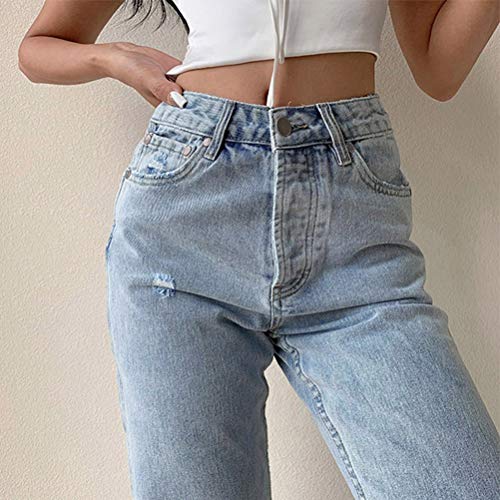Tomwell Vaqueros Mujer Cintura Alta EláStico Rectos Tejanos Skinny Slim Boot Cut Boyfriend Jeans Sexy Acampanados Vintage de Moda Casual Pantalones de Tubo Vaqueros F Azul XS
