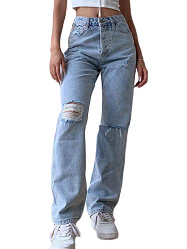 Tomwell Vaqueros Mujer Cintura Alta EláStico Rectos Tejanos Skinny Slim Boot Cut Boyfriend Jeans Sexy Acampanados Vintage de Moda Casual Pantalones de Tubo Vaqueros F Azul XS