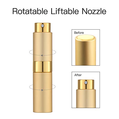 Toureal Aluminio 8ml Atomizador Perfume Recargable, Perfumador Dispensador de Viaje, Spray Pulverizador Pequeño para Colonia (Oro Mate)