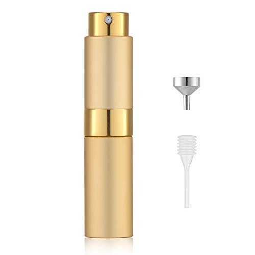 Toureal Aluminio 8ml Atomizador Perfume Recargable, Perfumador Dispensador de Viaje, Spray Pulverizador Pequeño para Colonia (Oro Mate)