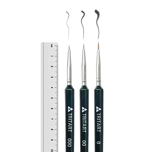 Tritart Set Pinceles de Detalle para Acuarela - Tamaño 0- 00- 000 - 3x Pincel de Cara para Pintar Miniaturas - Pinceles Finos para Pintura Acrilica o Acrilico , Oleo y Nail Art