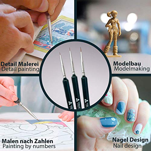 Tritart Set Pinceles de Detalle para Acuarela - Tamaño 0- 00- 000 - 3x Pincel de Cara para Pintar Miniaturas - Pinceles Finos para Pintura Acrilica o Acrilico , Oleo y Nail Art