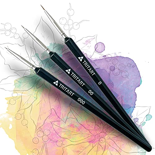 Tritart Set Pinceles de Detalle para Acuarela - Tamaño 0- 00- 000 - 3x Pincel de Cara para Pintar Miniaturas - Pinceles Finos para Pintura Acrilica o Acrilico , Oleo y Nail Art
