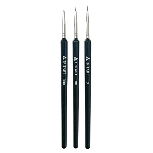 Tritart Set Pinceles de Detalle para Acuarela - Tamaño 0- 00- 000 - 3x Pincel de Cara para Pintar Miniaturas - Pinceles Finos para Pintura Acrilica o Acrilico , Oleo y Nail Art