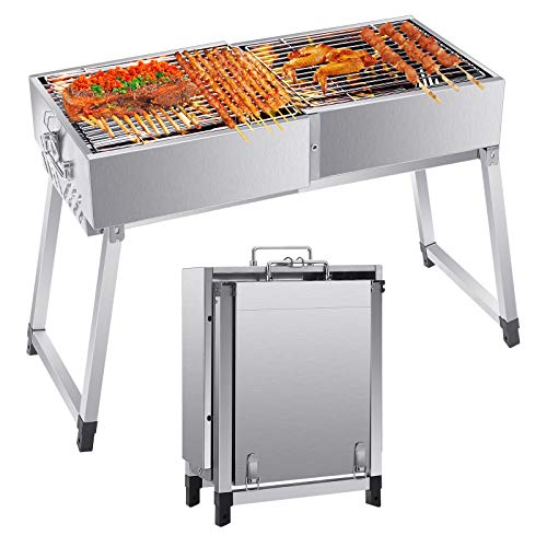 TTLIFE Parrilla de Barbacoa Barbacoa Portátil de Acero Inoxidable Parrilla de Carbón Barbacoa Plegable,Barbacoa de Exteriores para BBQ,Buena ventilación,5-10 personas Picnic Barbacoa Fiesta Camping(L)