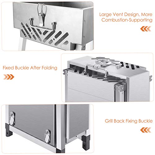 TTLIFE Parrilla de Barbacoa Barbacoa Portátil de Acero Inoxidable Parrilla de Carbón Barbacoa Plegable,Barbacoa de Exteriores para BBQ,Buena ventilación,5-10 personas Picnic Barbacoa Fiesta Camping(L)