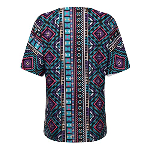 Tuaygm Camiseta de manga corta para mujer, para verano, suelta, túnica, blusa, blusa, etro, informal, con diseño de flores, para verano, C-azul oscuro., 6 1/2 HS