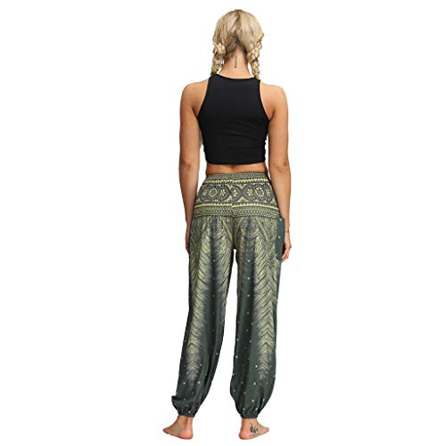 TUDUZ Pantalones Harén Aladdin Mujer Holgado Boho Hippy Pantalones Deportivos (VerdeD, F)
