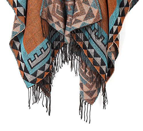 Urban GoCo Mujer Poncho Cárdigan de Punto Capa Gran Tamaño Estampado Étnico Chal Bufanda Manta con Borlas (#5 Naranja)