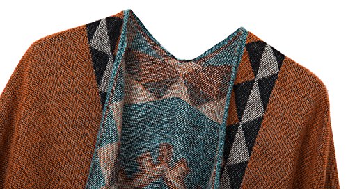 Urban GoCo Mujer Poncho Cárdigan de Punto Capa Gran Tamaño Estampado Étnico Chal Bufanda Manta con Borlas (#5 Naranja)
