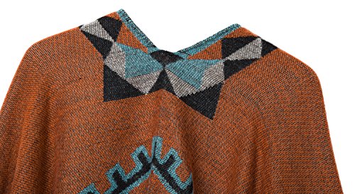Urban GoCo Mujer Poncho Cárdigan de Punto Capa Gran Tamaño Estampado Étnico Chal Bufanda Manta con Borlas (#5 Naranja)