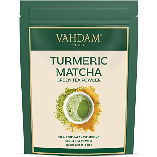 VAHDAM, CÚRCUMA + MATCHA Té Verde En Polvo - MEJORES MEZCLAS DE SUPERFOODS (100g, 50 tazas), Polvo de Matcha Japonés 100% Puro y Sin Mezclar, 137x ANTIOXIDANTES | Aumenta la energía y el metabolismo