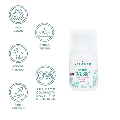 Valquer Laboratorios Serum Reparador de Manos Acido Hialuronico Hidratación Manos, Hidratante y Reparador, Manos Secas e Irritadas, Hidratante Manos, Vegano, Único, 50Mililitros