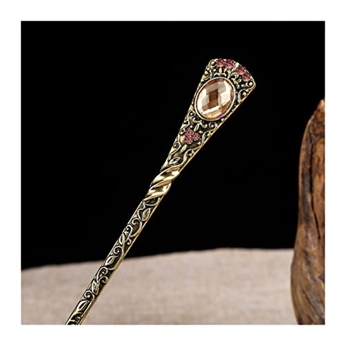 Vintage Crystal Hair Stick Pin Metal Bronce Horquillero Pelo Pelo Joyería Retro Banquete Horquillero Mujeres Accesorios for el Cabello Nupcial (Metal Color : Champagne)