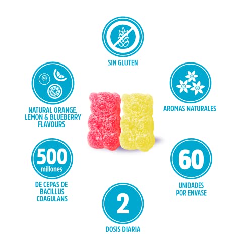 VITALDIN Probiótico gummies – 500 millones de cepas de Bacillus Coagulans por dosis + Vitamina B12 – 60 gominolas (suministro para 1 mes); sabor a Frutas – Flora Intestinal – Apto para Niños & Adultos