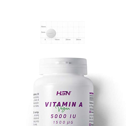 Vitamina A 5000 IU de HSN | Acetato de Retinilo | Alta Concentración y Máxima Biodisponibilidad | Vegano, Sin Gluten, Sin OGM | 120 Cápsulas Vegetales