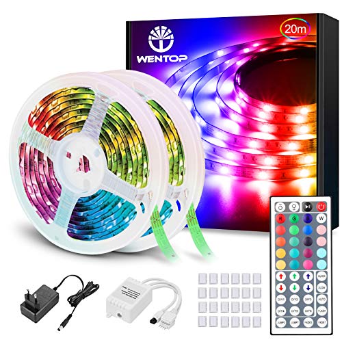 WenTop Tiras LED 20M, Luces LED Habitación 20 Metros, Tira LED RGB Color con Control Remoto, Para Decoración de TV, Techo, Dormitorio, Bares