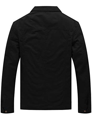 WenVen Chaqueta Clásica al Aire Libre Cazadora Ligera Entretiempo Chaqueta Tres Cuartos Multibolsillos Chaqueta Fina Joven Hombre Negro Small