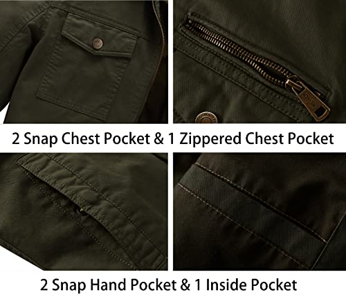 WenVen Chaqueta Clásica al Aire Libre Chaqueta Cuello Solapa Sahariana Cazadora Ligera Entretiempo Chaqueta Otoño Militar Hombres Verde Militar Large