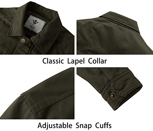 WenVen Chaqueta Clásica al Aire Libre Chaqueta Cuello Solapa Sahariana Cazadora Ligera Entretiempo Chaqueta Otoño Militar Hombres Verde Militar Large