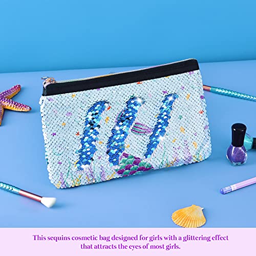 WERNNSAI Sirena Bolsa cosmética - Reversible Lentejuela Bolsa de Maquillaje para Monedero Bolso de Cosméticos para Chicas Regalo Lavable púrpura Bolsa de Aseo Brillante Estuche
