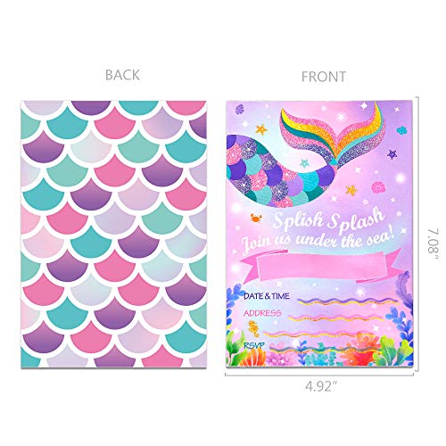 WERNNSAI Sirena Suministros para la Fiesta - Mágico Invitaciones de la Sirena para Chicas, Relleno Paquete de 20 Invitaciones para Fiestas Tarjetas con Sobres Cumpleaños Boda Baby Shower Piscina