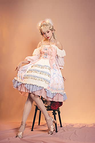 WKNBEU Vestido Dulce Lolita de Talla Grande, Falda de una Pieza, Ropa Kawaii, Vestido Victoriano, Vestidos Vintage Rosas para Mujer, Vestido de Princesa para niñas Pink-XXL