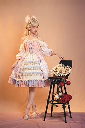 WKNBEU Vestido Dulce Lolita de Talla Grande, Falda de una Pieza, Ropa Kawaii, Vestido Victoriano, Vestidos Vintage Rosas para Mujer, Vestido de Princesa para niñas Pink-XXL