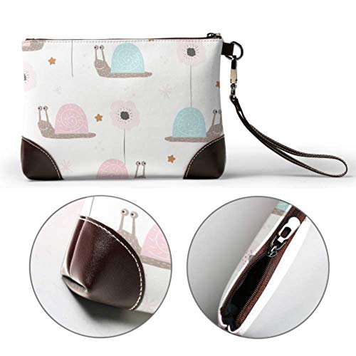 XCNGG Bolso de mano de cuero suave impermeable para mujer, bonito bolso de mano con caracoles y conchas, bolso cosmético con cremallera para mujeres y niñas